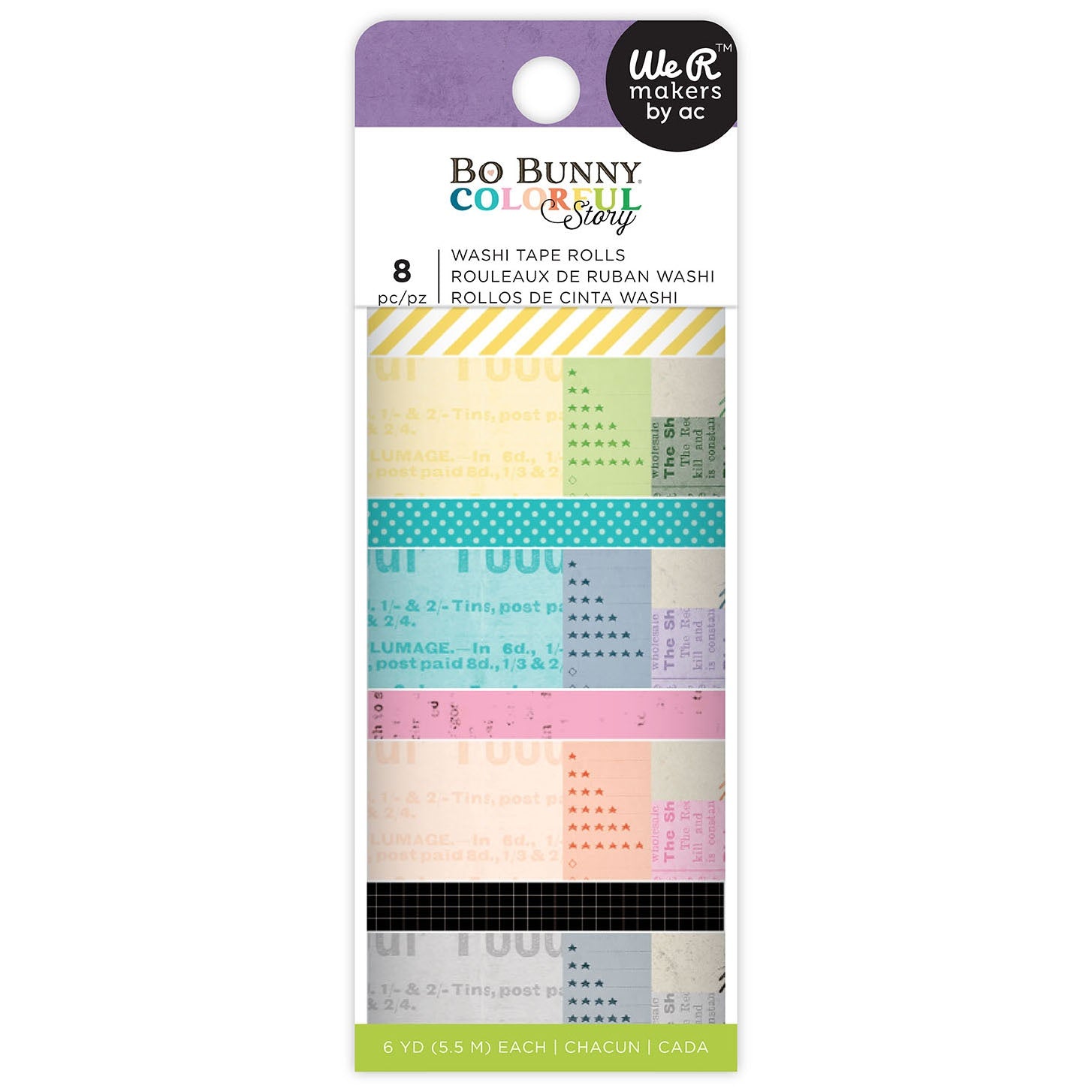 Bo Bunny COLORFUL STORY Washi Tape Rolls 8pc