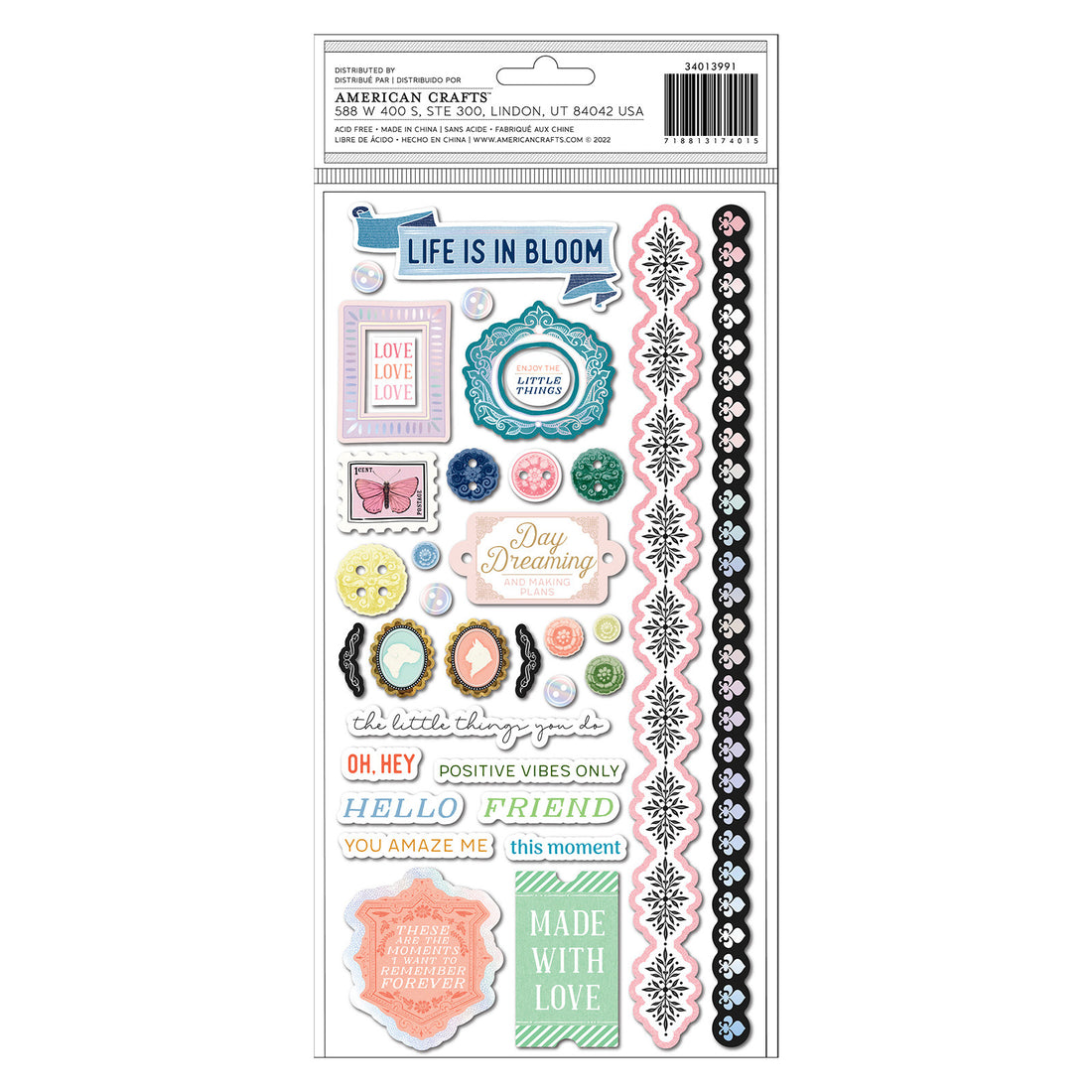 Bo Bunny Thickers BEAUTIFUL THINGS Foil Chipboard Phrase Stickers 68pc