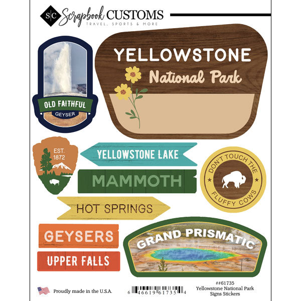 Scrapbook Customs YELLOWSTONE NATIONAL PARK SIGNS Sticker 10pc