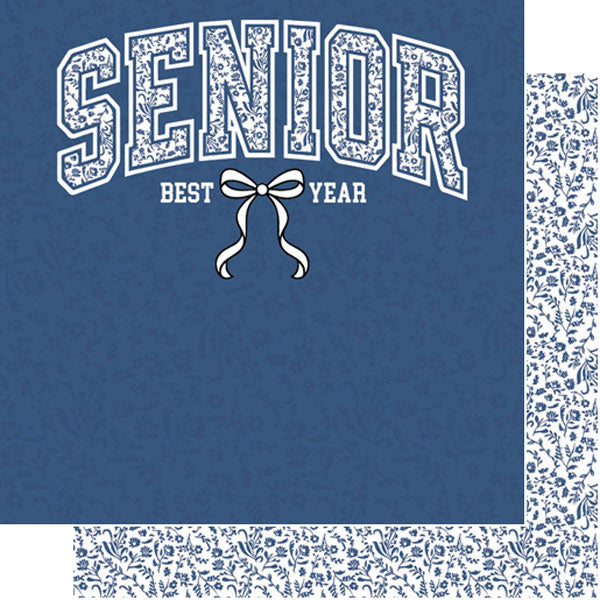 Scrapbook Customs Senior Bow NAVY WHITE 12”X12”Scrapbook Paper