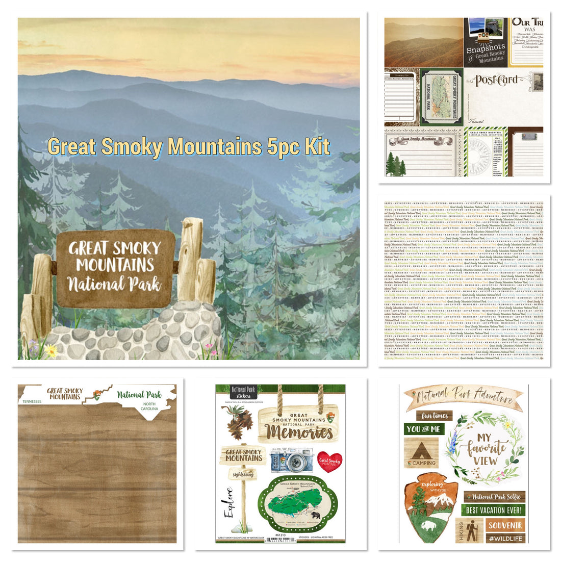 Scrapbooksrus GREAT SMOKY MOUNTAINS KIT 12&quot;x12&quot; Scrapbook Paper Stickers 5pc