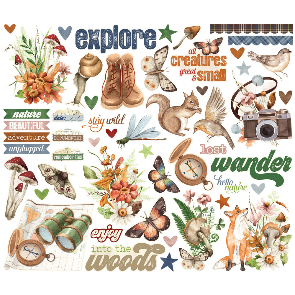 Simple Stories Simple Vintage WOODLANDS Bits & Pieces 52pc