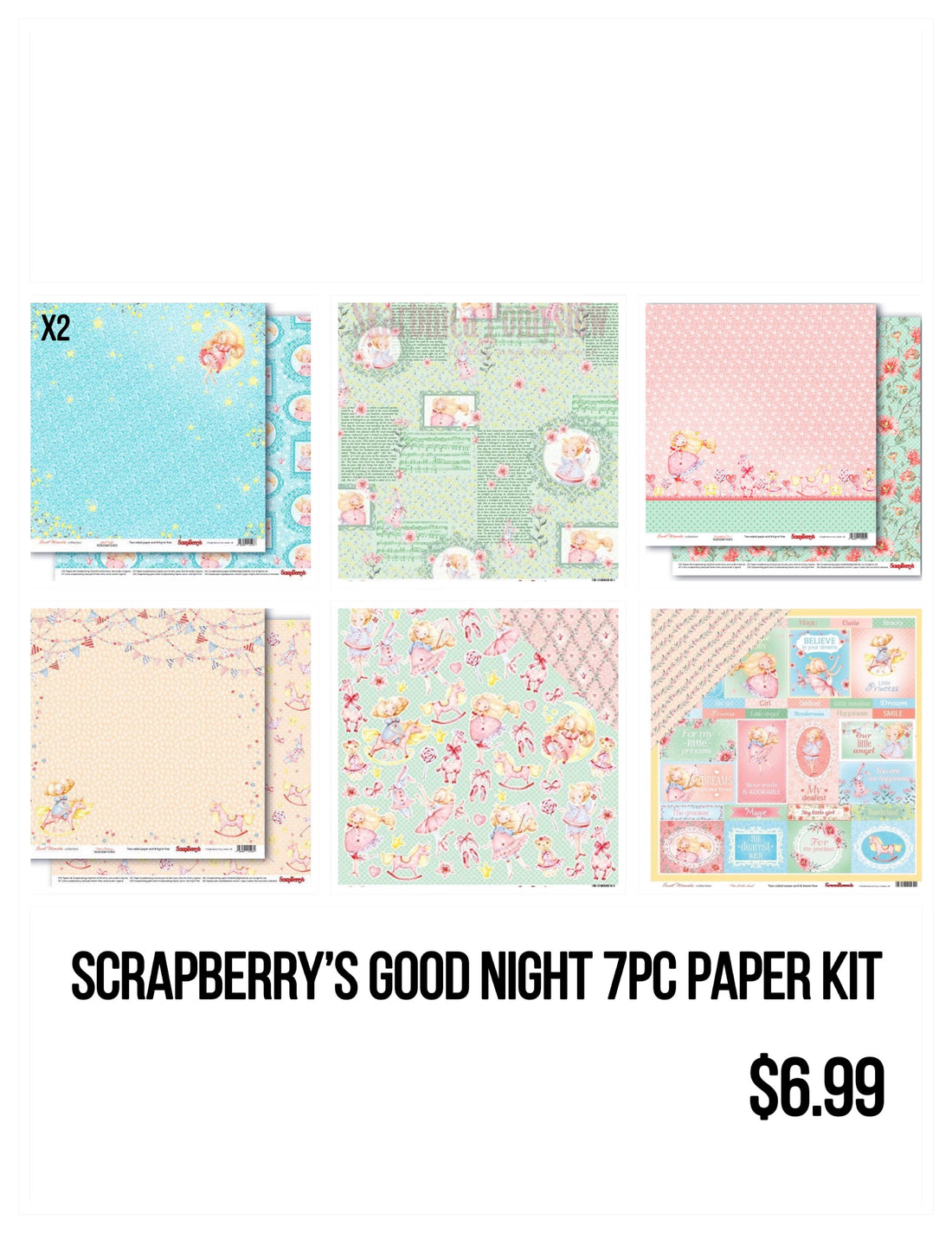 Scrapberry’s SWEET MOMENTS GOOD NIGHT 12&quot;X12&quot; Scrapbook Paper Kit 7pc