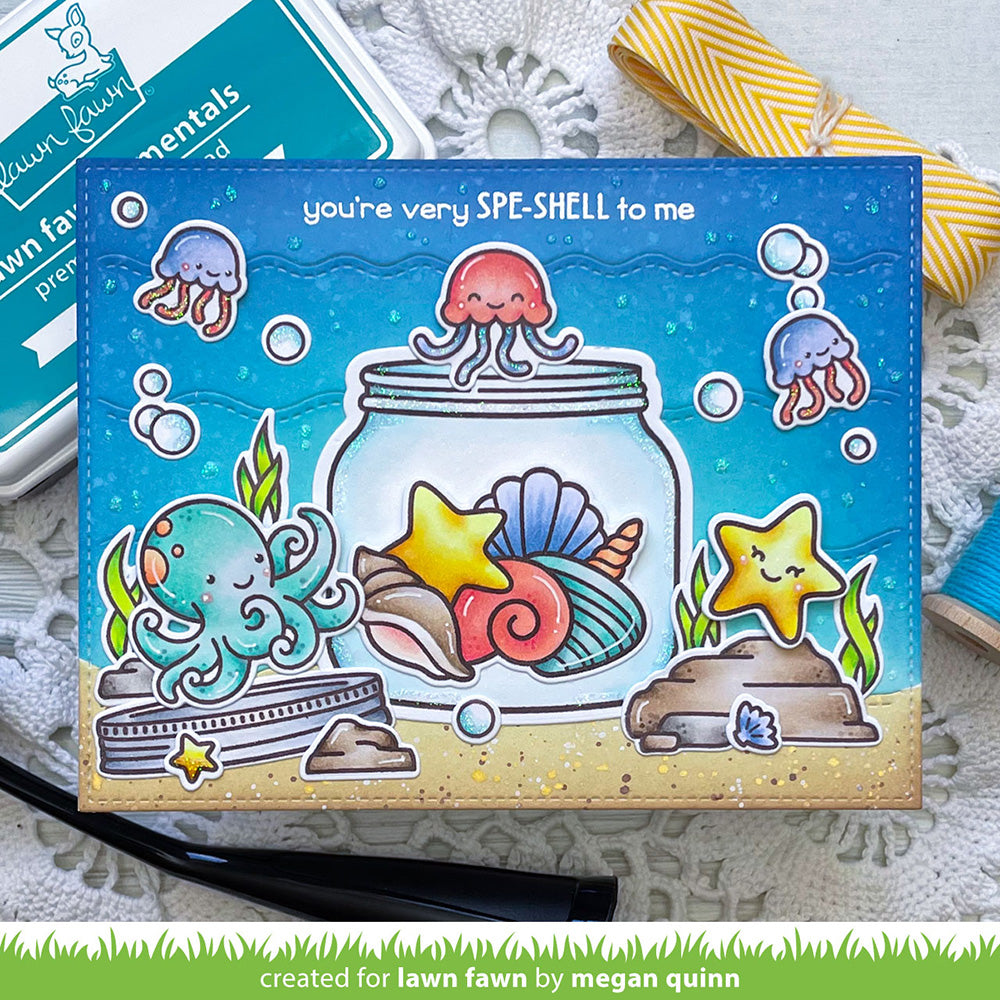 Lawn Fawn HOW YOU BEAN SEASHELL Addon Clear Stamps and Die SET