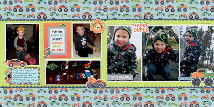 Pebbles Cool Boy MONSTER TRUCK 12&quot;X12&quot; Scrapbook Paper
