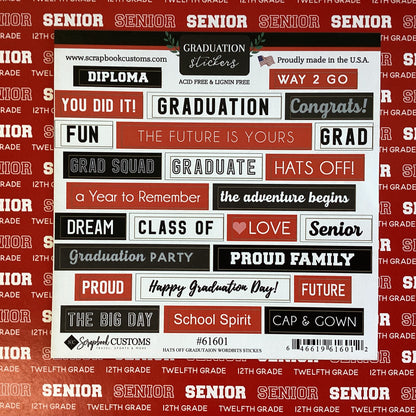 Grad Sticker HATS OFF GRADUATION Wordbits Stickers 25pc