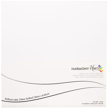Harmony Hues BRILLIANT WHITE 12”X12” Solid Core Cardstock 65lb 50 Sheets
