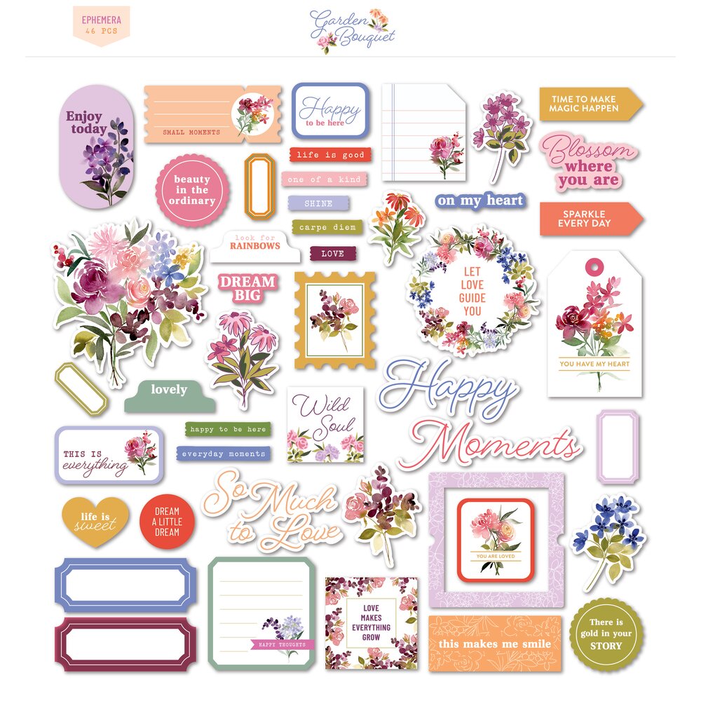 Pinkfresh Studio GARDEN BOUQUET Ephemera 46pc