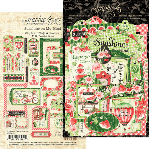 Graphic 45 SUNSHINE ON MY MIND Chipboard Tags & Frames