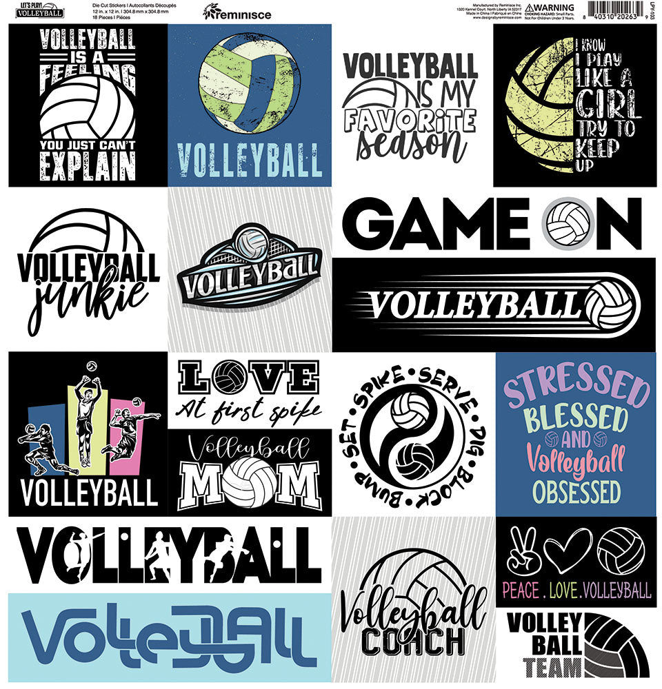 Reminisce LET’S PLAY VOLLEYBALL 12&quot;X12&quot; DieCut Stickers 18pc