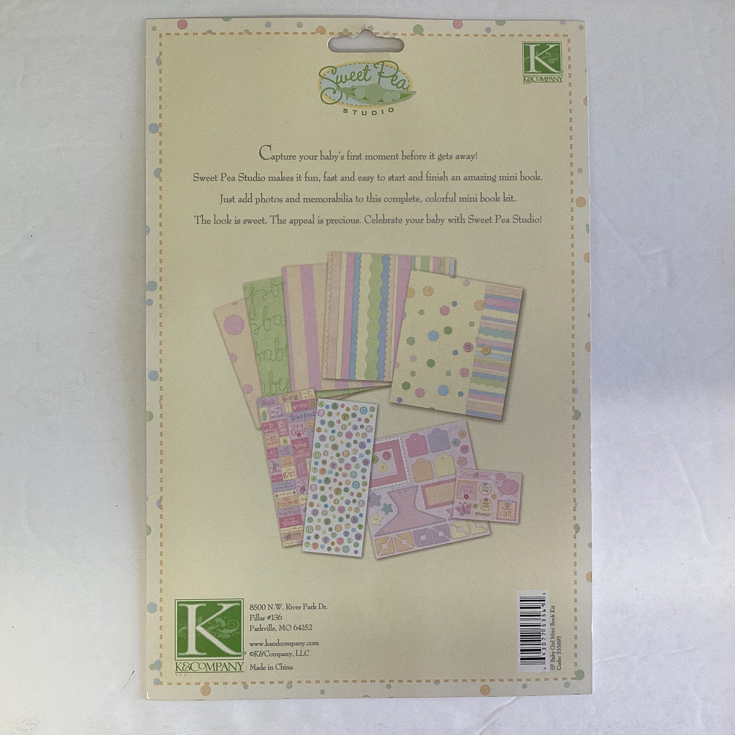 K&amp;Company Sweet Pea BABY GIRL 6.5”X5.5” Mini Scrapbook Kit 220pc