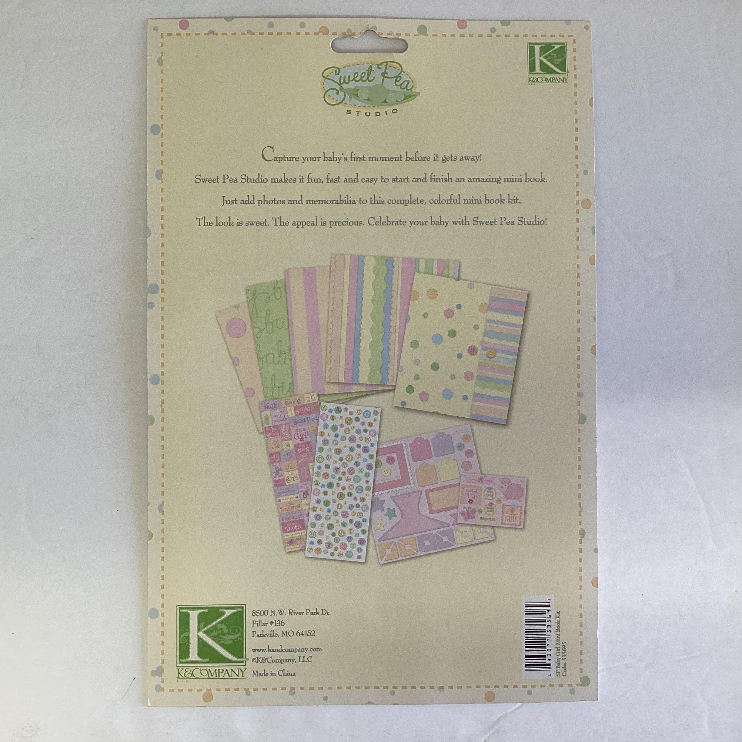 K&amp;Company Sweet Pea BABY GIRL 6.5”X5.5” Mini Scrapbook Kit 220pc