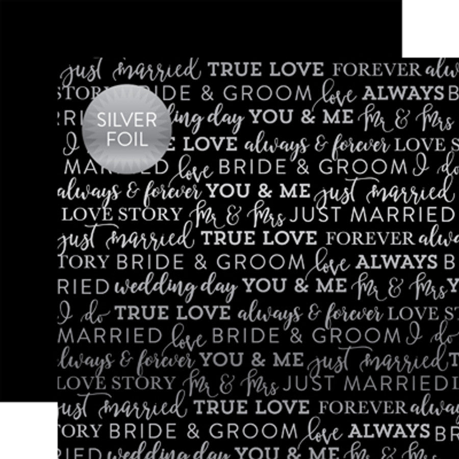 Echo Park BLACK TRUE LOVE FOIL 12&quot;X12&quot; Wedding Paper