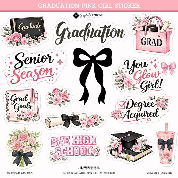 Scrapbook Customs GRADUATION PINK GIRL 12”X12” Sticker