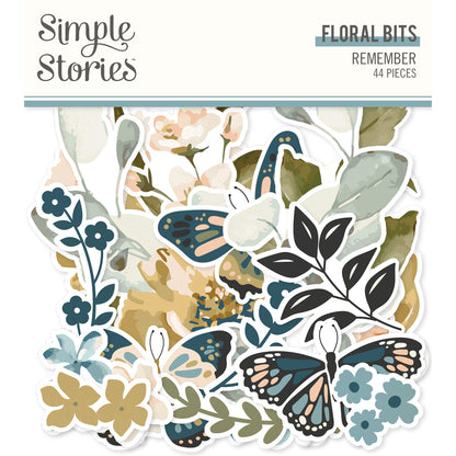 Simple Stories REMEMBER Floral Bits Diecut Ephemera 44pc