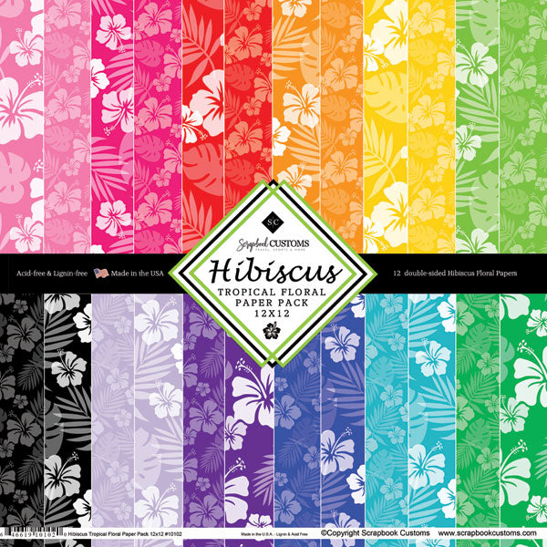 HIBISCUS Tropical Floral 12”X12” Paper Pack Scrapbook Customs