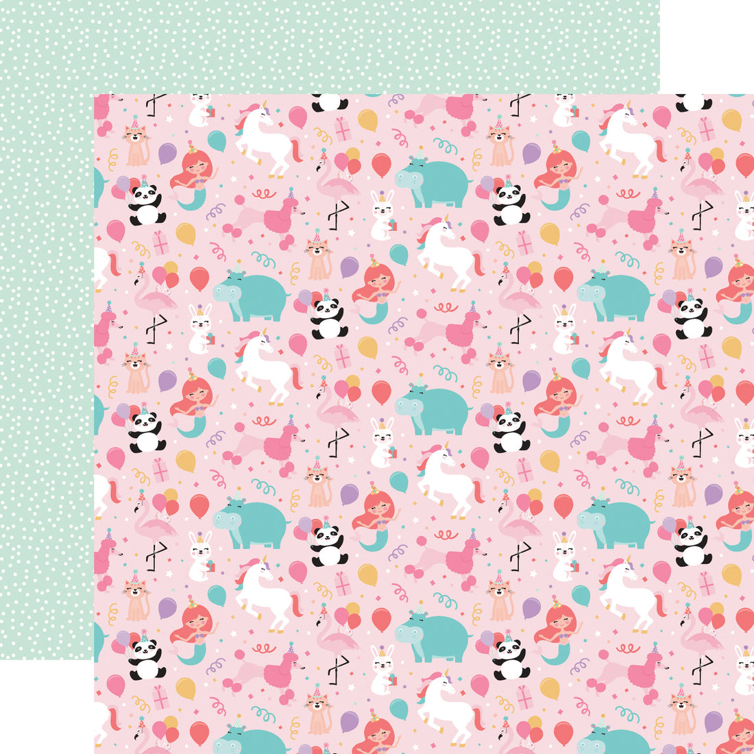 Echo Park It’s Your Birthday GIRL PARTY ANIMALS 12"X12" Scrapbook Paper