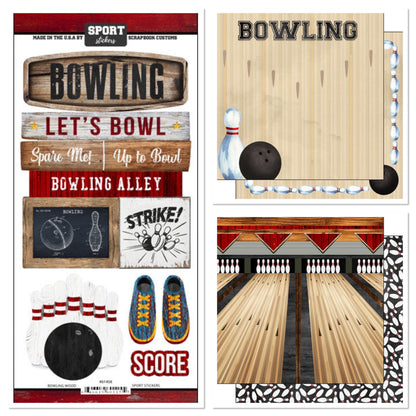 BOWLING Watercolor Wood Papers &amp; Sticker Kit 4pc