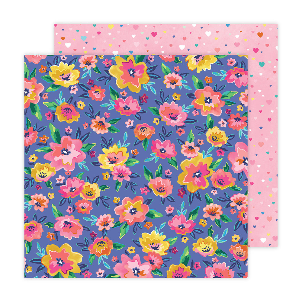 Paige Evans BLOOMING WILD 2 Flower Hearts 12&quot;X12&quot; Scrapbook Paper