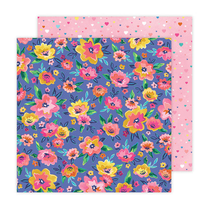Paige Evans BLOOMING WILD 2 Flower Hearts 12&quot;X12&quot; Scrapbook Paper
