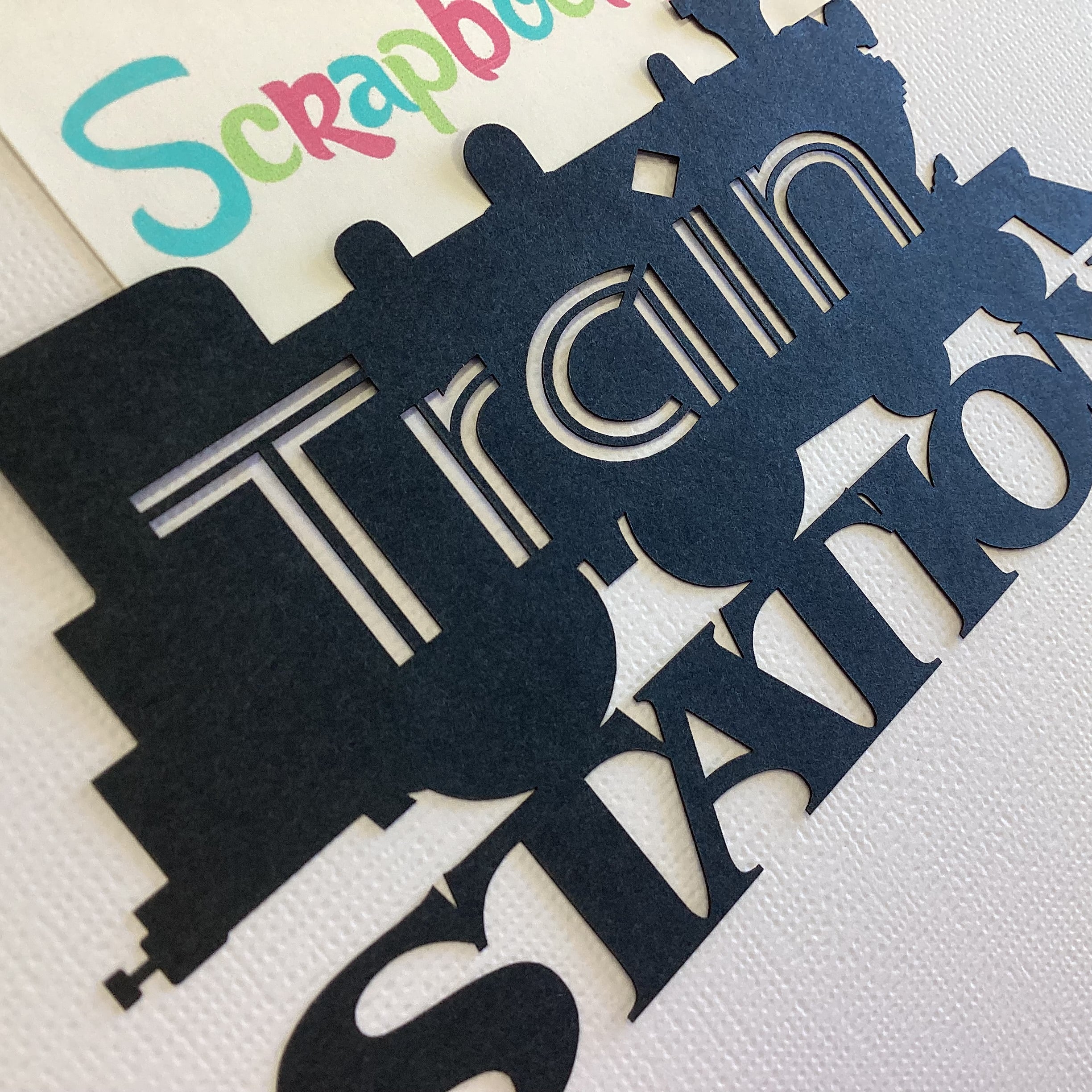 Laser Cut TRAIN STATION Diecut Scrapbook Title