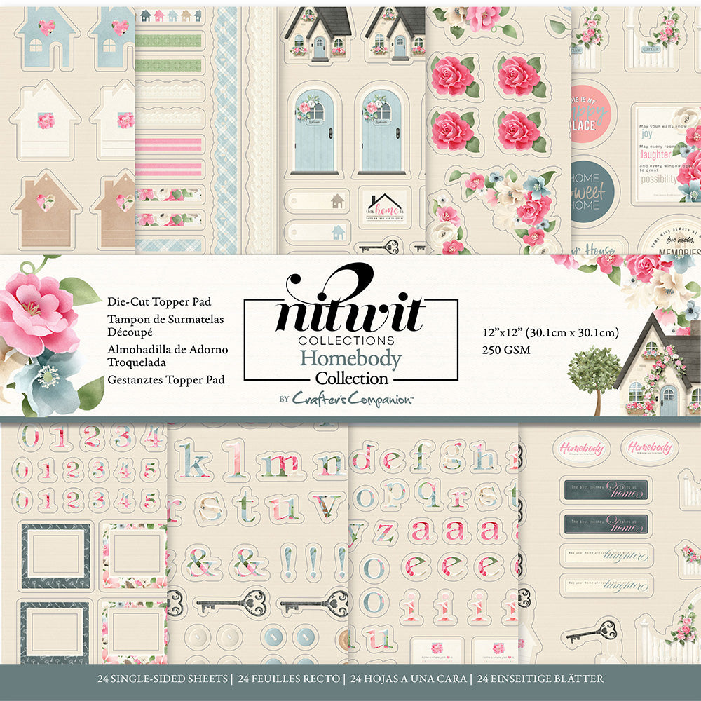 hilwit Homebody Collection die-cut topper pad with decorative elements and lettering on a white background