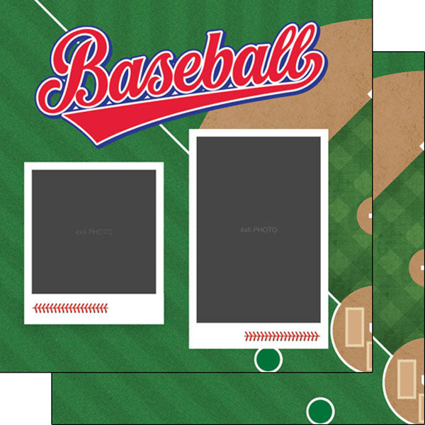 Scrapbook Customs Quick Pages BASEBALL LEFT &amp; RIGHT 12&quot;X12&quot; Scrapbook Papers