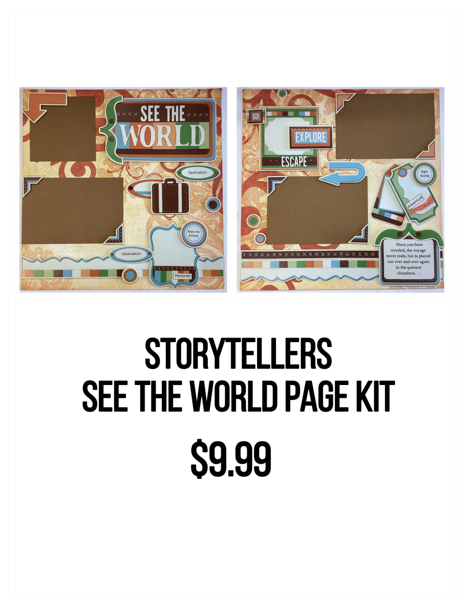 Storytellers Page Kit SEE THE WORLD (2) 12&quot;X12&quot; Scrapbook Layouts