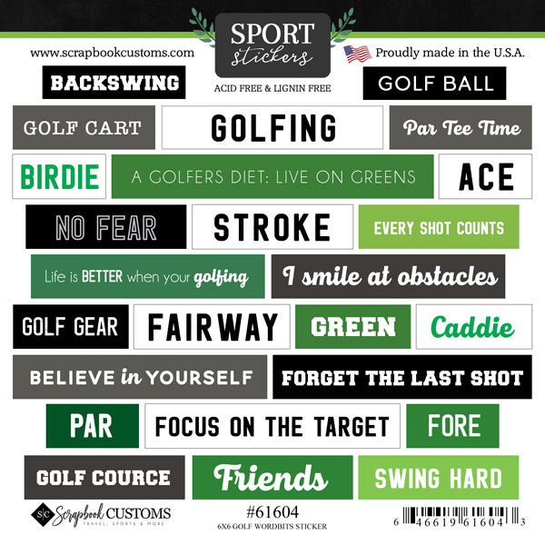 Scrapbook Customs GOLF WORDBITS Sport Stickers 25pc