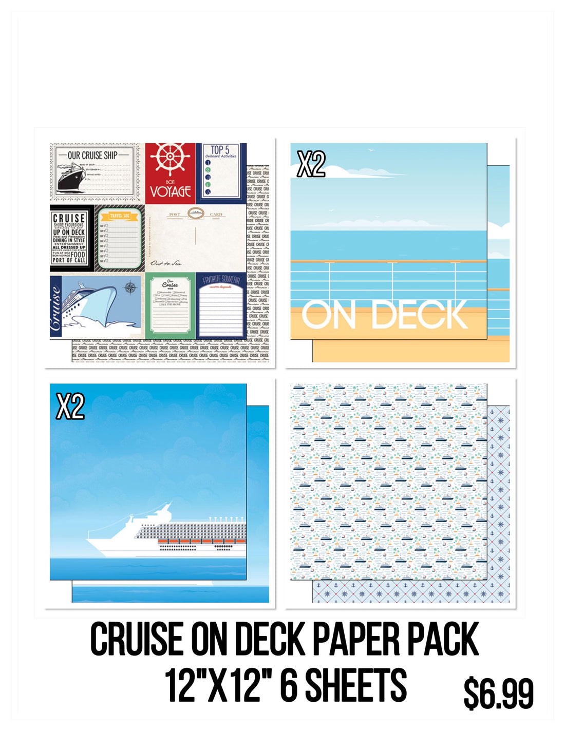 CRUISE ON DECK PAPER PACK 12"X12" Scrapbook Papers 6 Sheets