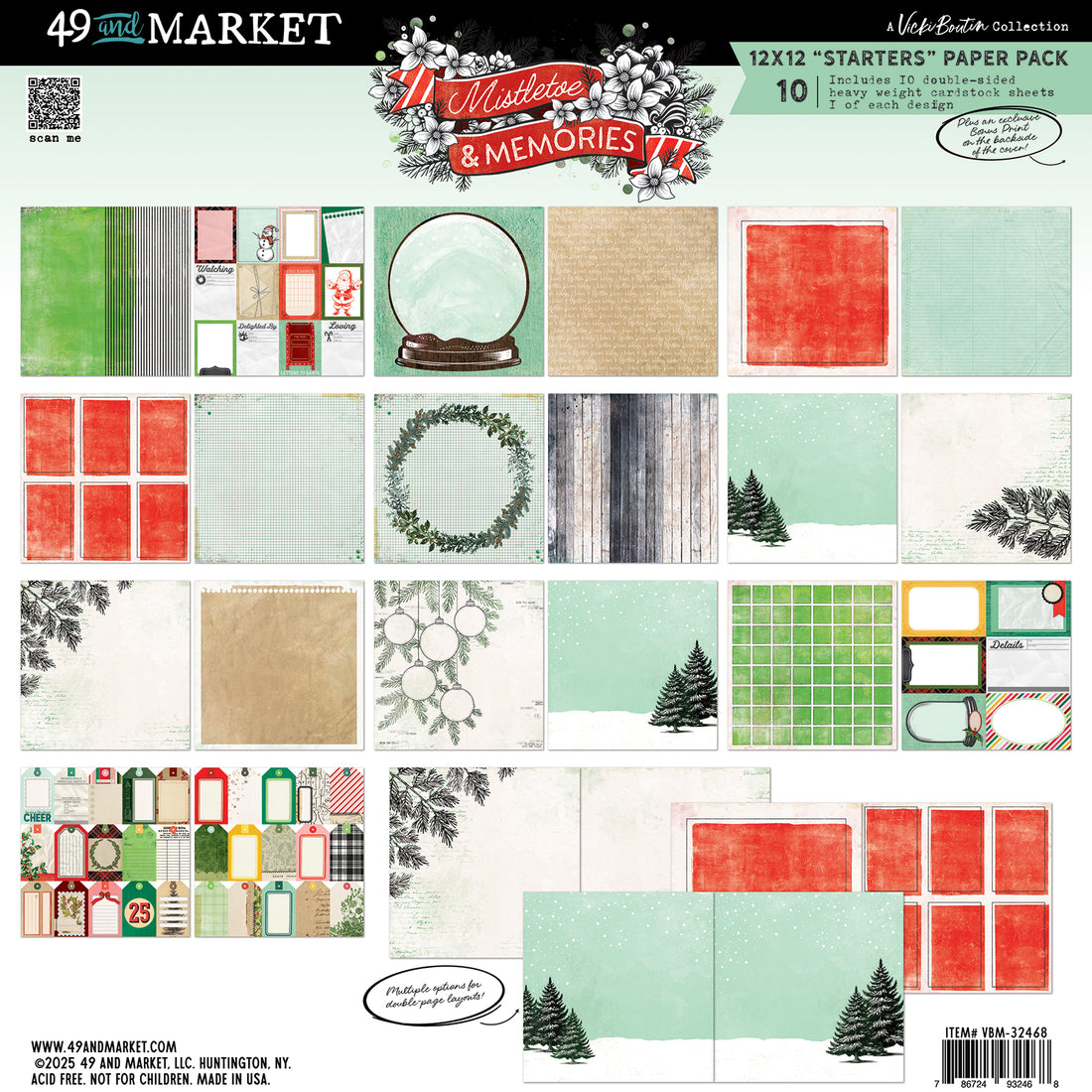 49 and Market Vicki Boutin MISTLETOE &amp; MEMORIES 12”X12” Starters Paper Pack