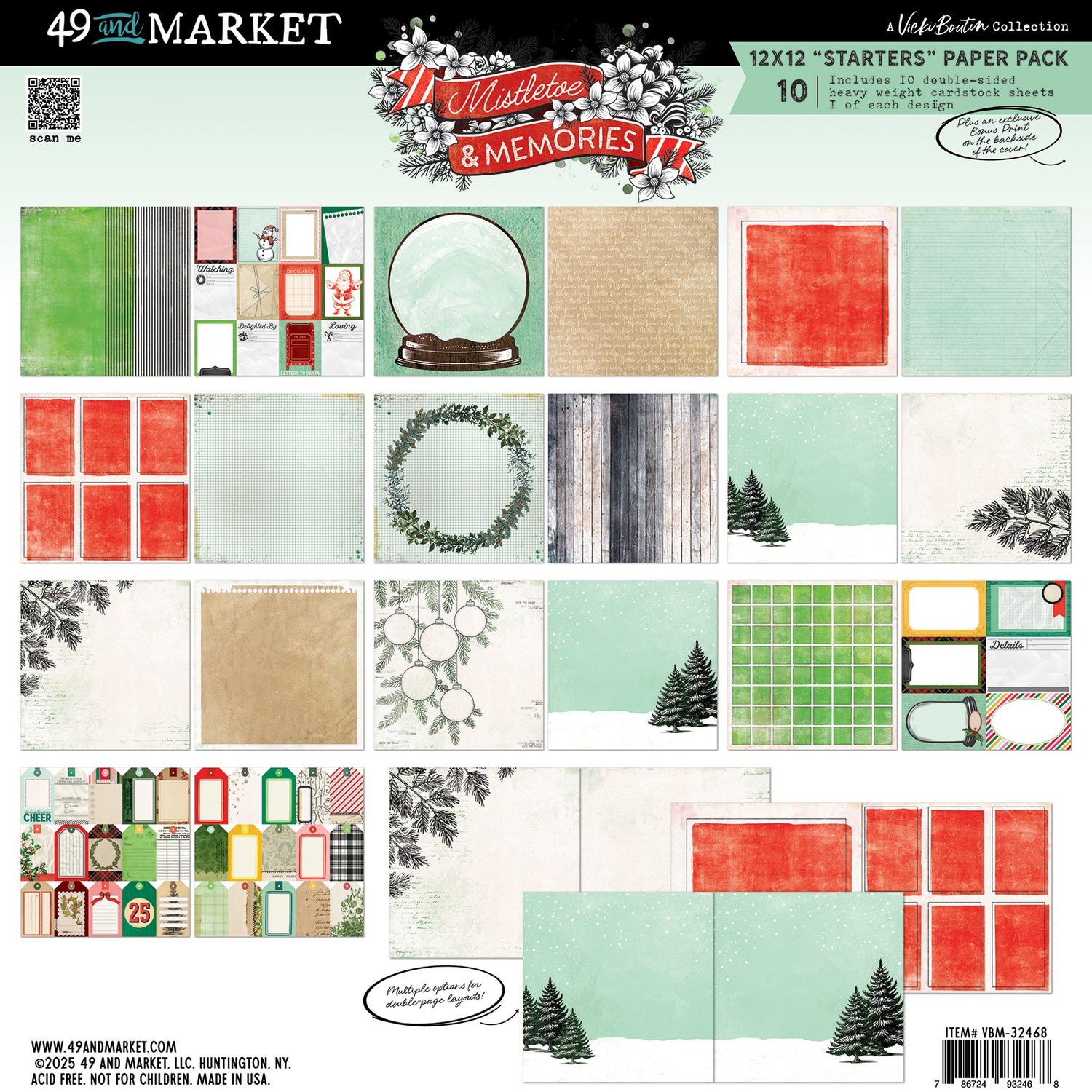 49 and Market Vicki Boutin MISTLETOE &amp; MEMORIES 12”X12” Starters Paper Pack