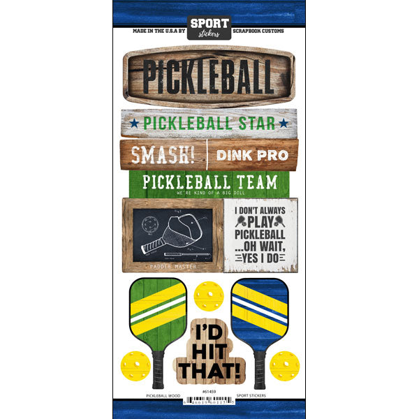 PICKLEBALL WOOD SPORT Stickers 6&quot;X12&quot; Scrapbook Customs