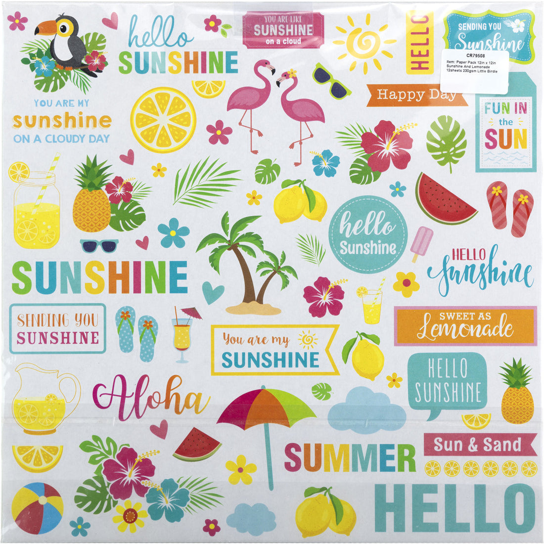 Little Birdie SUNSHINE &amp; LEMONADE 12”X12” Cardstock Pack