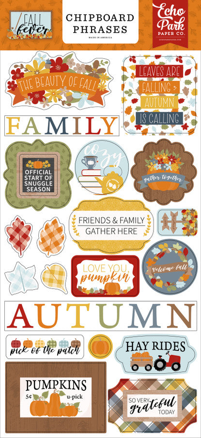 Echo Park FALL FEVER Chipboard Phrases 21pc