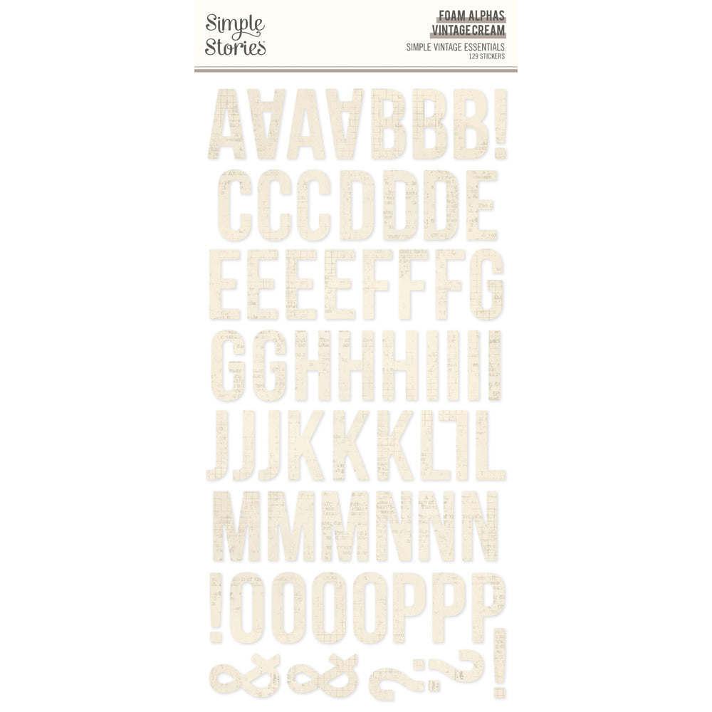 Simple Stories Essentials FOAM ALPHAS VINTAGE CREAM Letter Stickers