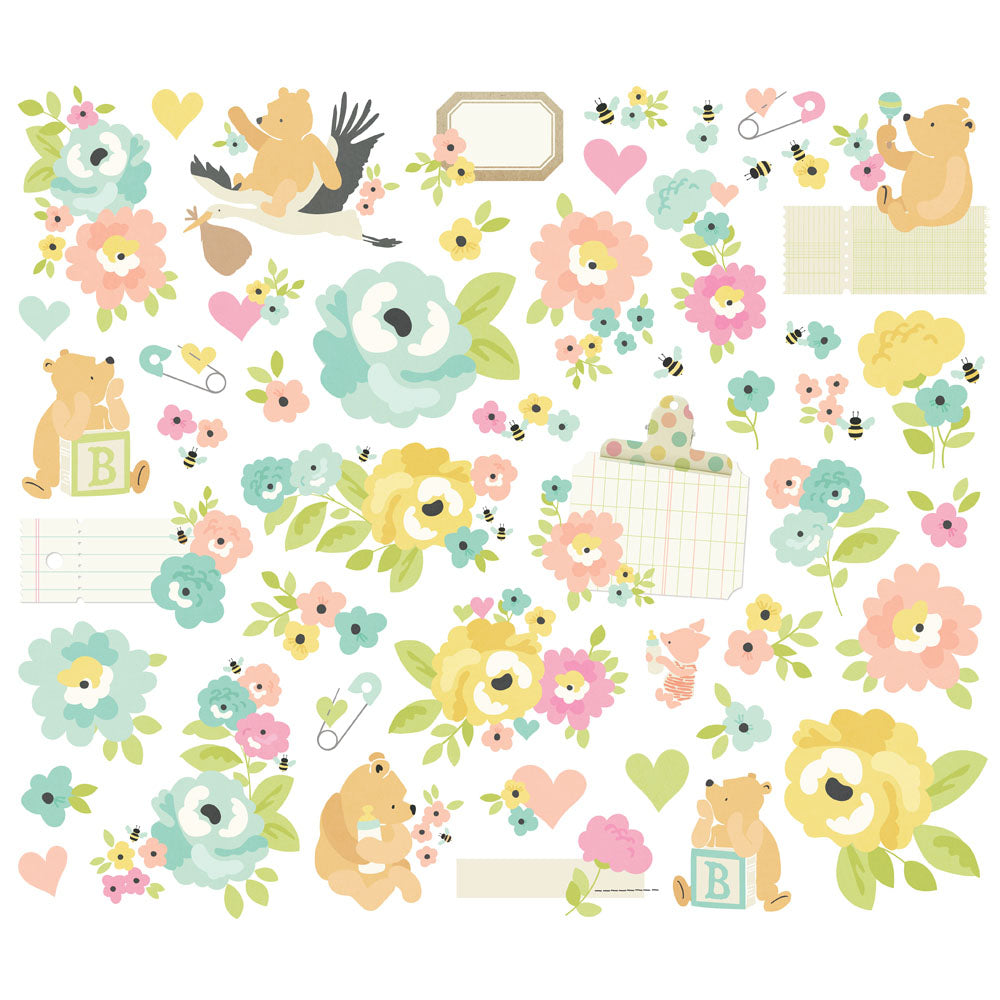 Simple Stories SAY CHEESE CLASSIC POOH BABY Floral Bits 49pc