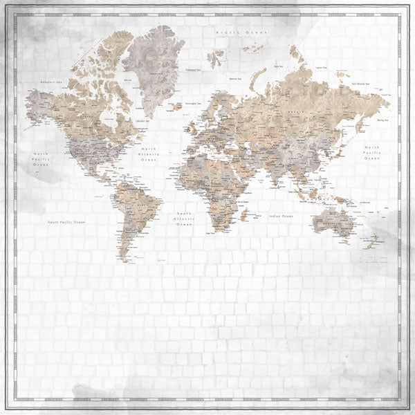 Scrapbook Customs WORLD MAP WATERCOLOR 12”X12” Scrapbook Paper