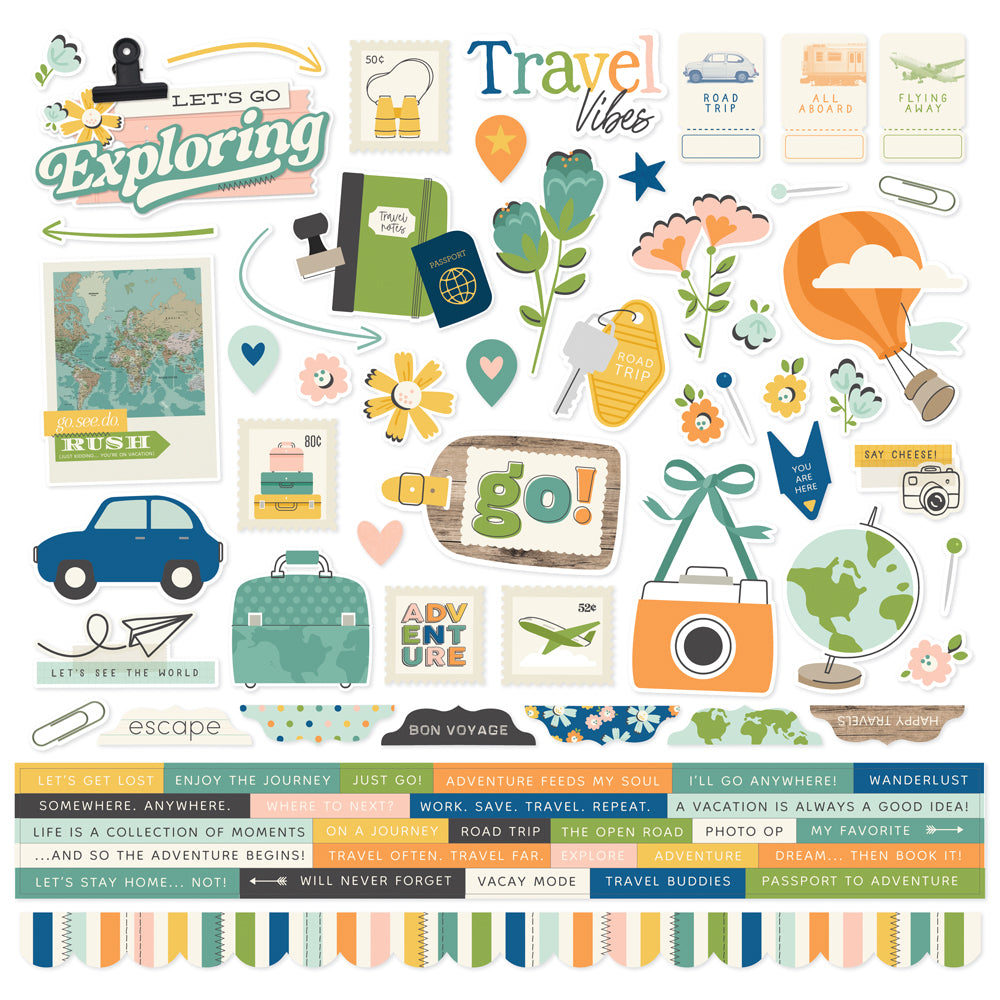 Simple Stories HAPPY TRAVELS Cardstock Stickers