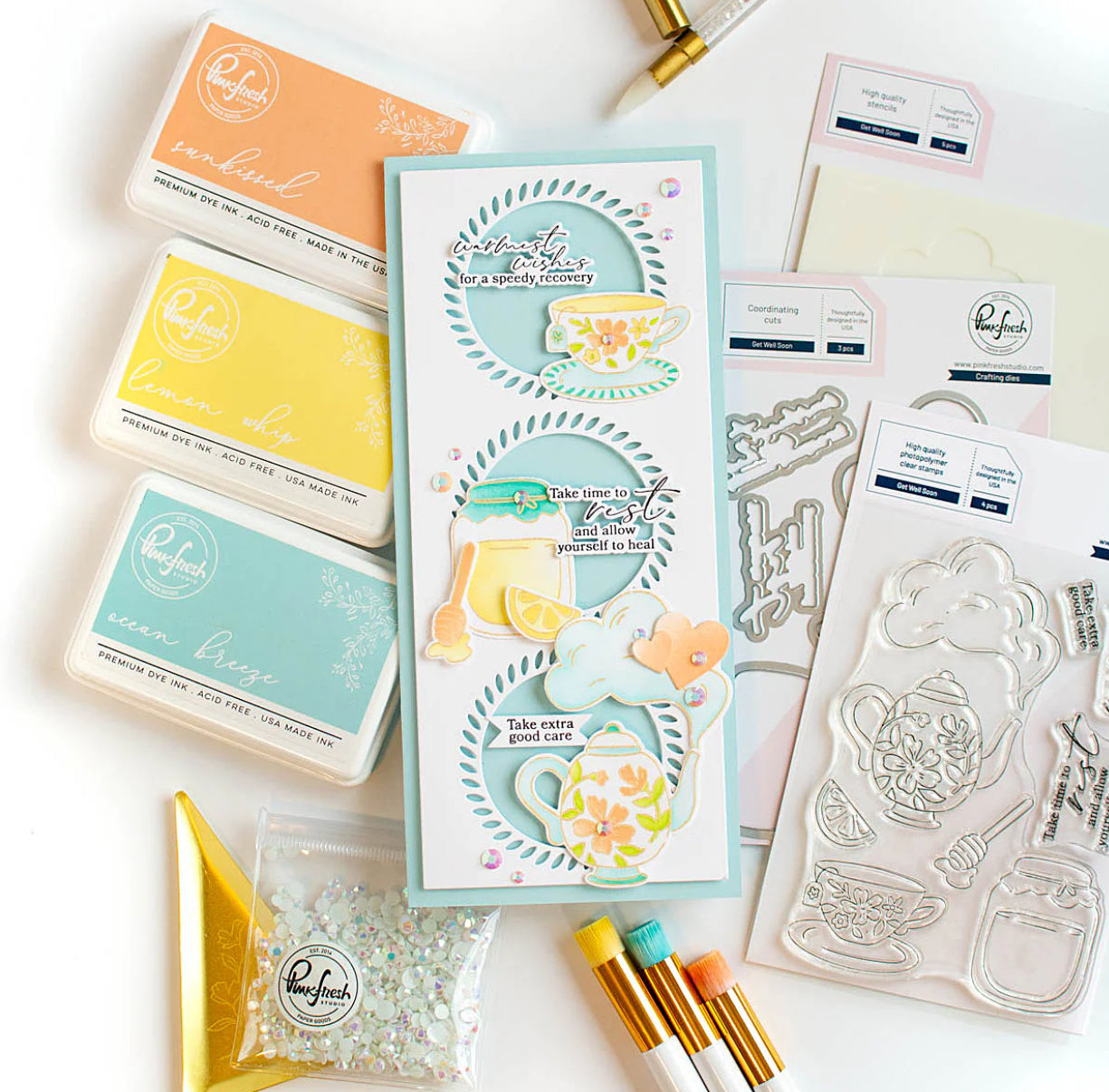 Pinkfresh Studio GET WELL SOON Clear Stamp &amp; Die Set 7pc