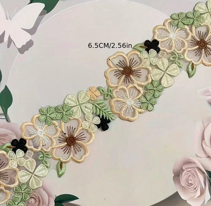 Scrapbooksrus Embroidered Lace APRICOT FLOWERS Ribbon 1 yard Trim
