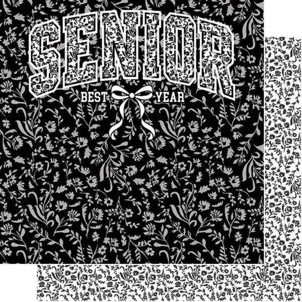 Scrapbook Customs Senior Bow BLACK WHITE 12”X12”Scrapbook Paper