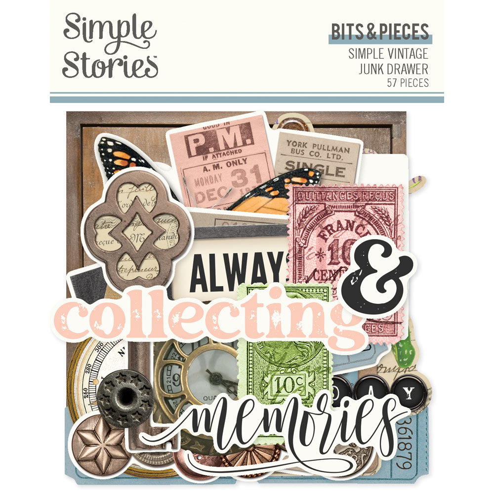 Simple Stories SIMPLE VINTAGE JUNK DRAWER Bits &amp; Pieces 57pc