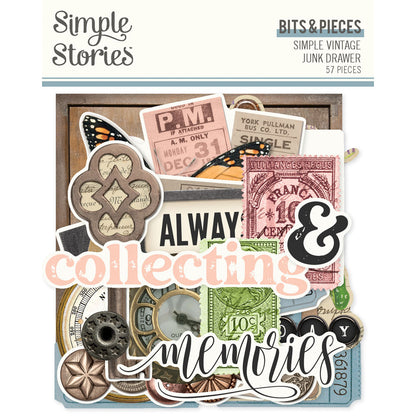 Simple Stories SIMPLE VINTAGE JUNK DRAWER Bits &amp; Pieces 57pc
