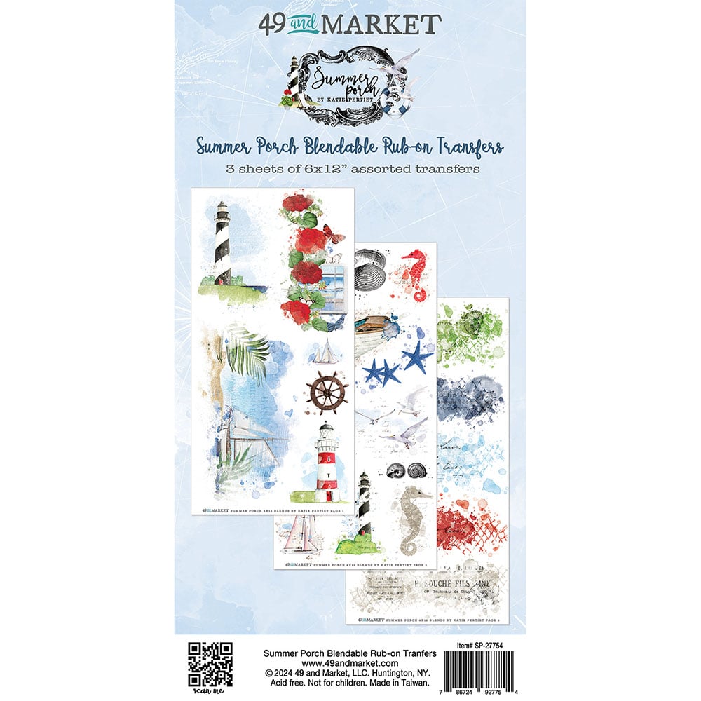 49 and Market SUMMER PORCH RUB-ON TRANSFERS 6”X12”