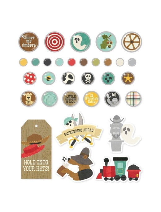 Simple Stories Say Cheese FRONTIER AT THE PARK Decorative BRADS &amp; CHIPBOARD 32pc