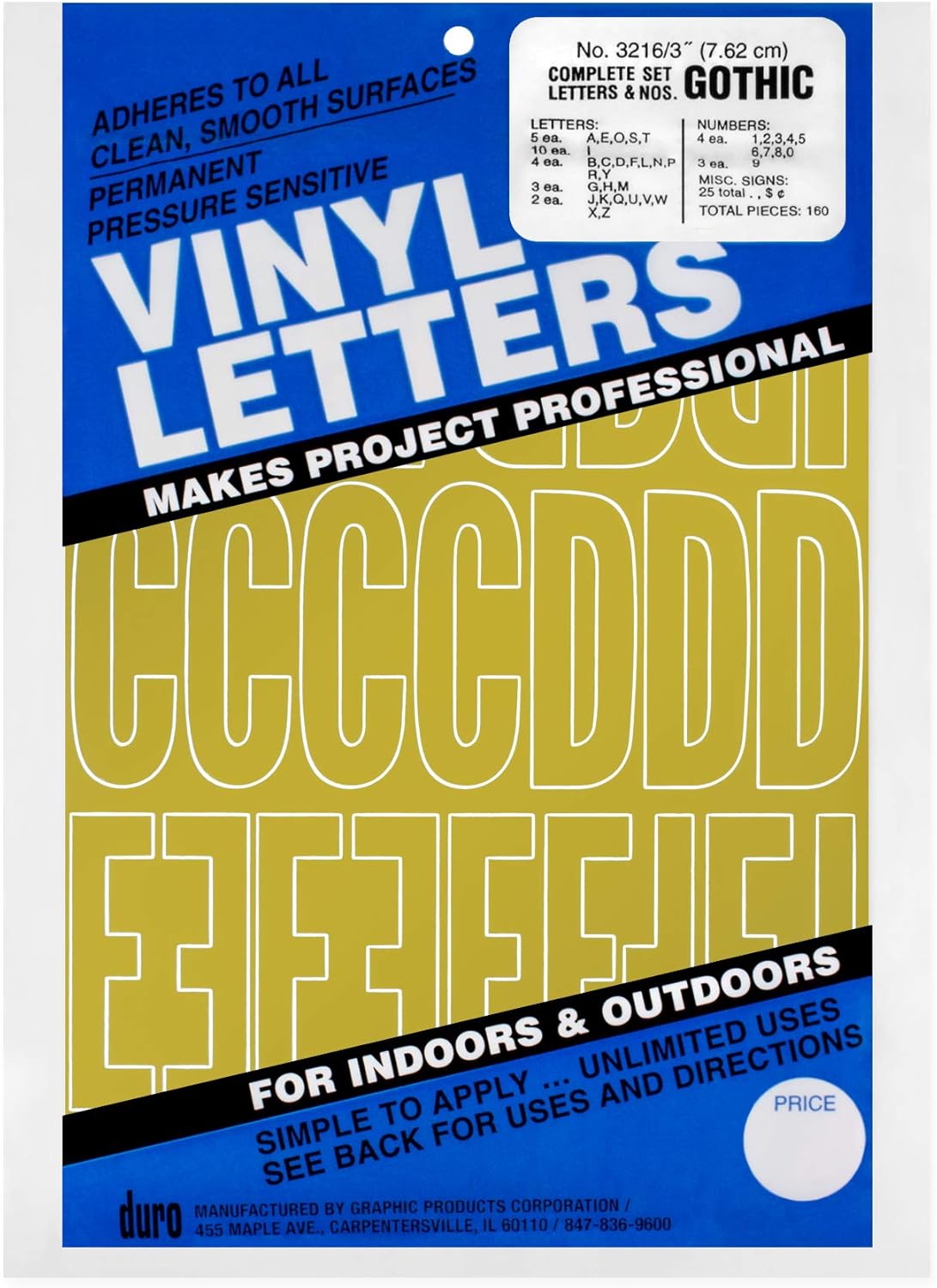 Duro Vinyl Stickers GOTHIC GOLD Letter &amp; Numbers 1-3 inch