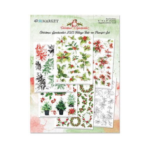 49 and Market CHRISTMAS SPECTACULAR 2023 Foliage Rub-on Transfer Set 6 sheets