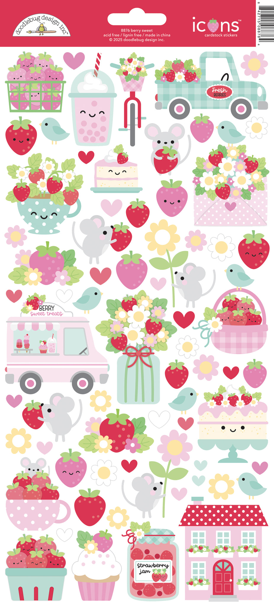Doodlebug BERRY SWEET Icons Cardstock Stickers