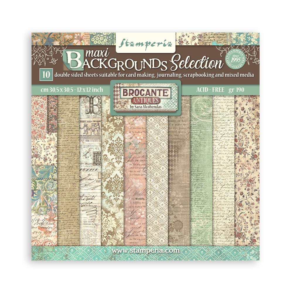 Stamperia Maxi Backgrounds BROCANTE ANTIQUES 12&quot;X12&quot; Scrapbook Paper Pack